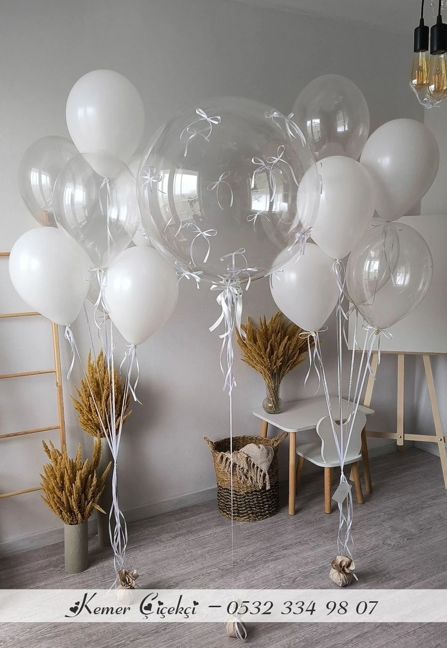 16 Adet Klasi̇k 1 Adet Şeffaf Büyük Balon