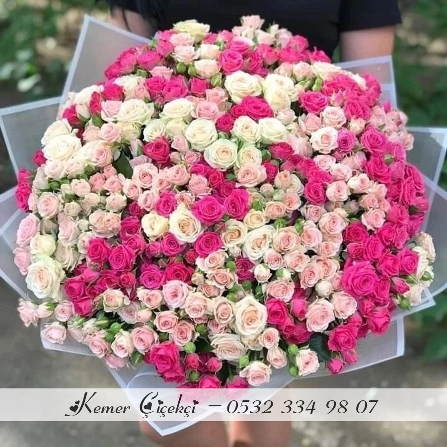 Gemischter Rosenstrauß mit 301 weißen, lachsfarbenen und rosa Rosen