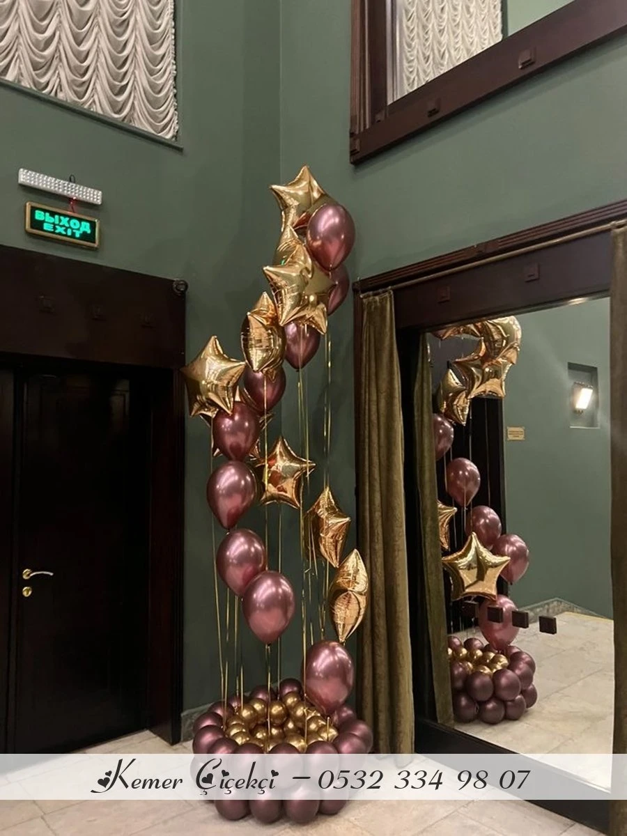 9 Adet Klasi̇k 9 Adet Folyo Yildiz Ve 55 Adet Balon Ayaklik