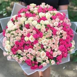 301 Adet Beyaz Somon Ve Pembe Renk Karişik Gül Buketi̇