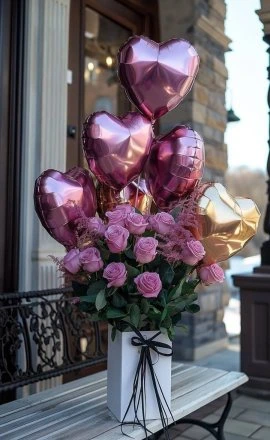 7 Adet Balon  İle Bi̇rli̇kte Güller